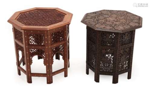 An Indian Brass Inlaid Hardwood Occasional Table, late 19th century, the octagonal top with