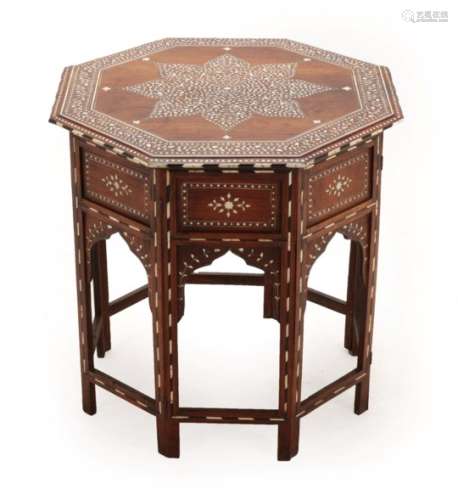 An Indian Ivory Inlaid Hardwood Occasional Table, probably Hoshiarpur, late 19th century, the