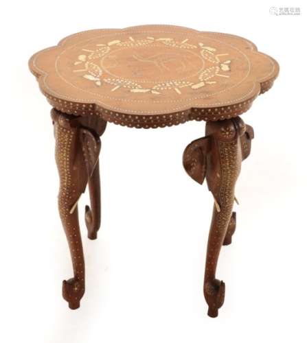An Indian Ivory Inlaid Hardwood Occasional Table, early 20th century, the octafoil top with a