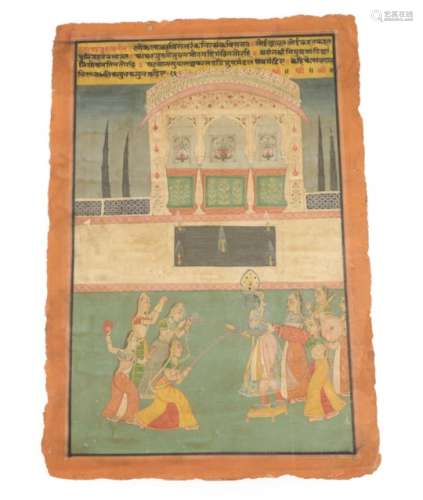 Indian School (Rajasthan, 19th century) Krishna and the Gopis playing Holi and with attendants