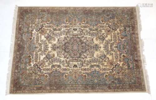 Kashmir Part Silk Carpet North West India, late 20th century The ivory field of vines centred by a