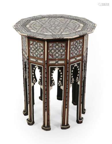 A Damascus Bone and Mother-of-Pearl Inlaid Hardwood Occasional Table, late 19th/early 20th