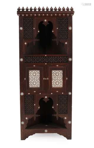 A Damascus Mother-of-Pearl and Bone Inlaid Standing Corner Cupboard, late 19th/early 20th century,