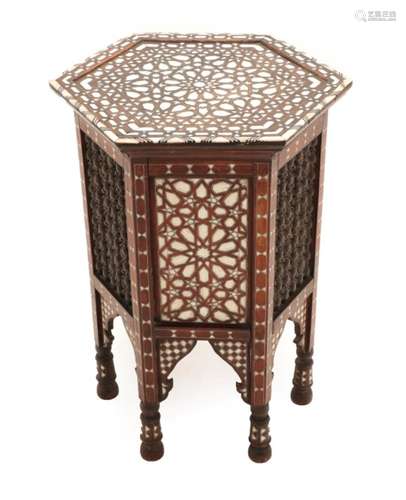 A Syrian Bone, Mother-of-Pearl Inlaid and Pewter-Strung Occasional Table, circa 1900, the