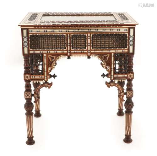 An Ottoman Ivory, Bone and Mother-of-Pearl Inlaid Bijouterie Table, late 19th century, of