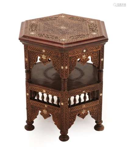 A Damascus Mother-of-Pearl Inlaid Hardwood Occasional Table, late 19th/early 20th century, the