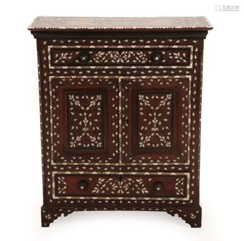 A Damascus Mother-of-Pearl, Bone Inlaid and Pewter Strung Side Cabinets, late 19th/early 20th