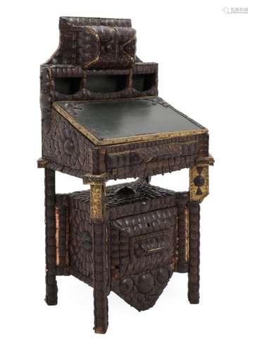 A Moorish Coconut Shell Veneered and Brass Mounted Bureau, late 19th/early 20th century, the