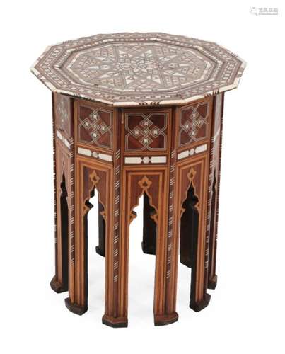 A Damascus Bone and Mother-of-Pearl Inlaid Hardwood Occasional Table, late 19th/early 20th