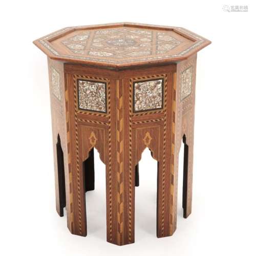 A Damascus Mother-of-Pearl and Brass Inlaid Parquetry Occasional Table, 1876-1909, the octagonal top