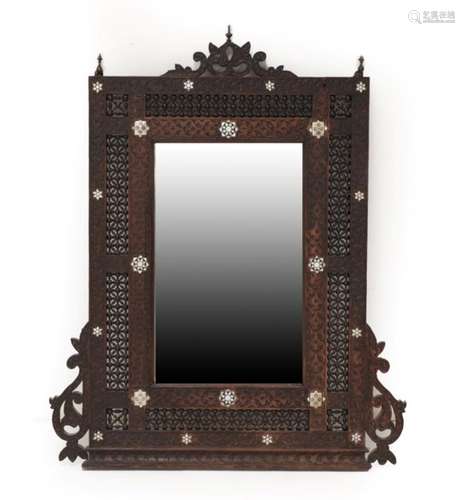 A Damascus Mother-of-Pearl and Bone Inlaid Hardwood Overmantel Mirror, late 19th century, with