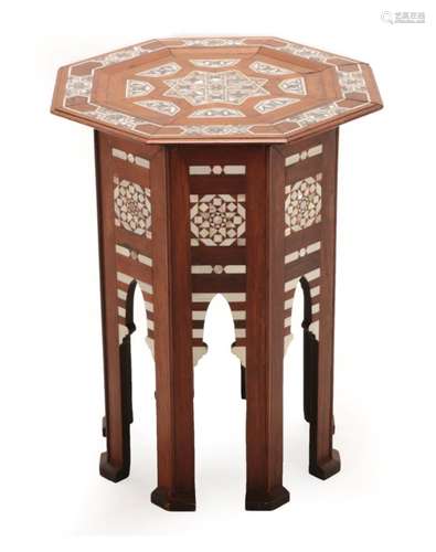 A Damascus Mother-of-Pearl and Bone Inlaid Occasional Table, early 20th century, the octagonal top