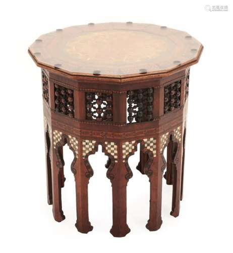 A Damascus Mother-of-Pearl and Horn Inlaid Parquetry Occasional Table, late 19th century, the