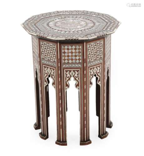 A Damascus Mother-of-Pearl and Bone Inlaid Occasional Table, late 19th/20th century, the decagonal