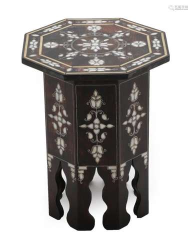 A Syrian Bone and Mother-of-Pearl Inlaid and Pewter Strung Occasional Table, late 19th/early 20th