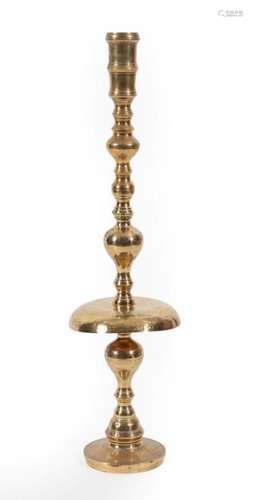 A Cairo Ware Brass Lamp Stand, late 19th/early 20th century, with cylindrical socket, knopped and