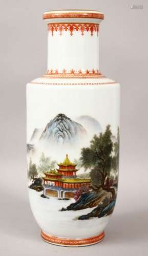 A GOOD CHINESE REPUBLICAN STYLE PORCELAIN VASE, decorated with a main panel of a native landscape