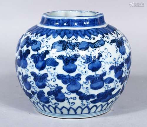 A 19TH CENTURY CHINESE PORCELAIN BLUE & WHITE JAR / VASE, the body of the vase decorated with scenes