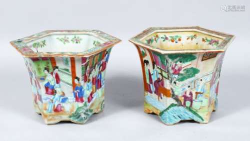 TWO 19TH CENTURY CHINESE CANTON FAMILLE ROSE PORCELAIN JARDINERE, the body decorated with scenes