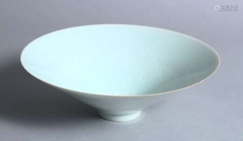 A GOOD CHINESE PALE CELADON SCRAFFITO PORCELAIN BOWL, the interior decorated with incised