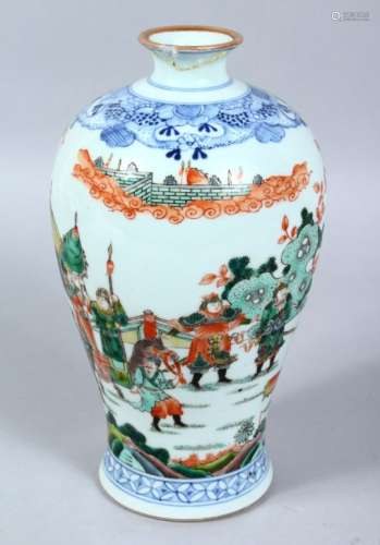 A GOOD 19TH / 20TH CENTURY CHINESE FAMILLE VERTE PORCELAIN VASE, the body decorated with scenes of