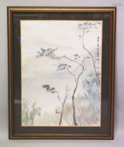A GOOD LATE 20TH CENTURY CHINESE PAINTING ON PAPER DENG DE GEN, the picture depicting a landscape