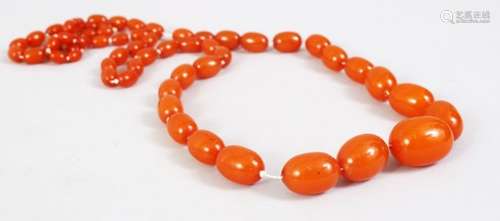 A SET OF 19TH / 20TH CENTURY CHINESE AMBER ROSARY BEAD NECKLACE, comprising of 62 graduating size