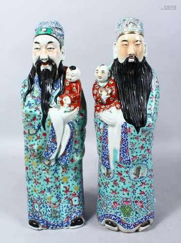 A GOOD PAIR OF CHINESE REPUBLIC STYLE FAMILLE ROSE PORCELAIN FIGURES OF IMMORTALS, the almost