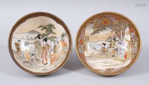 TWO GOOD JAPANESE MEIJI PERIOD SATSUMA BOWLS, both bowls similarly decorated with scenes of geisha