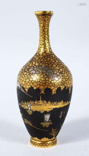 A GOOD QUALITY JAPANESE MEIJI PERIOD IRON & MIXED METAL DAMASCENED VASE BY OHAYO, the body of the