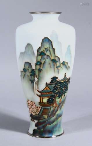 A GOOD JAPANESE TAISHO / SHOWA PERIOD CLOISONNE VASE, the body of the vase with a white ground