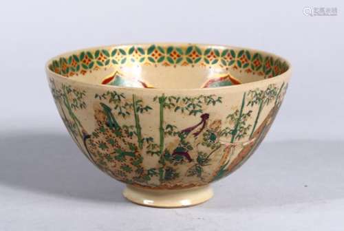 A JAPANESE LATE MEIJI PERIOD SATSUMA BOWL, the ecterior of the bowl decorated with seven immotal /