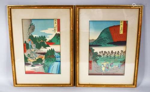 A PAIR OF JAPANESE WOODBLOCK PRINTS BY HIROSHIGE - 60 VIEWS OF PROVINCE, both prints from the 