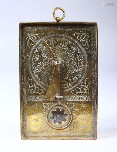 A GOOD 19TH CENTURY ENGRAVED BRASS QUIBLA INDICATOR, 15.5cm x 10cm.