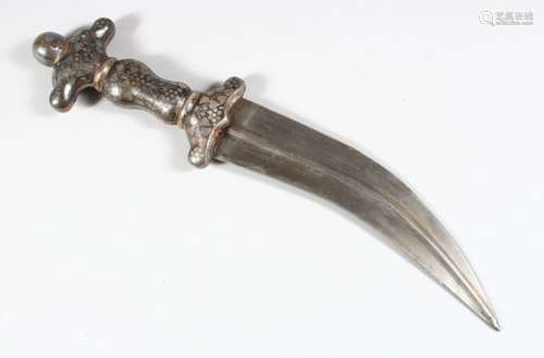 A GOOD SILVER INLAID INDIAN DAGGER, 33.5cm long.