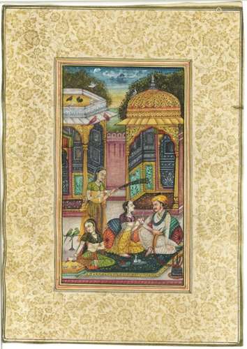 A GOOD 19TH / 20TH CENTURY INDO PERSIAN MUGHAL ART HAND PAINTED PICTURE ON PAPER, depicting a prince