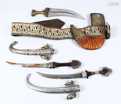 THREE 19TH CENTURY OR EARLIER ISLAMIC JAMBIYA / INLAID DAGGERS, comsisting of two inlaid and