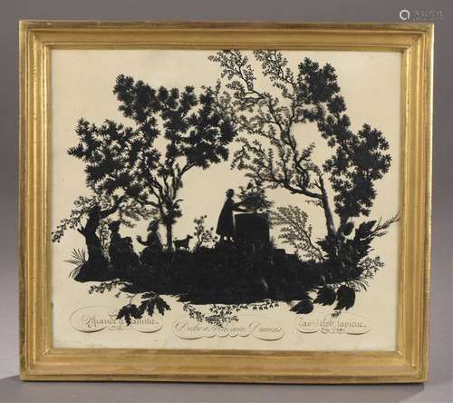 Canivet en papier noir orné d'une scène champêtre …