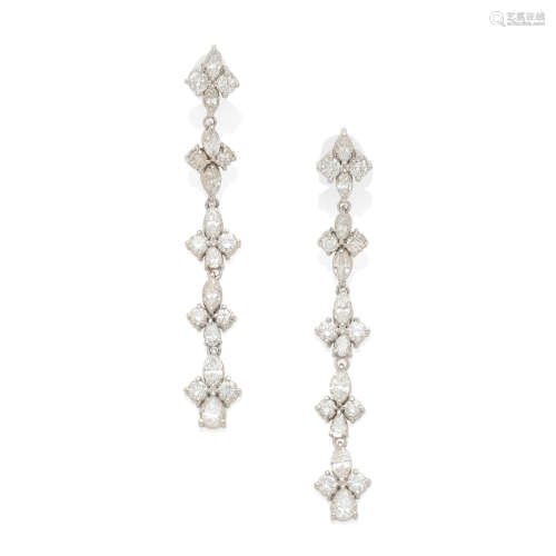 A pair of white gold and diamond drop earrings