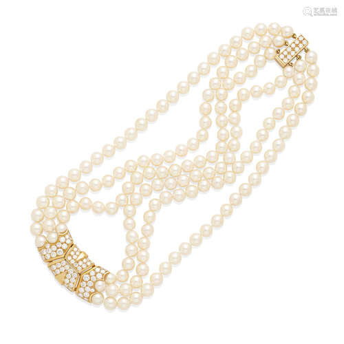 A triple strand cultured pearl necklace, Cartier