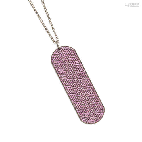 A ruby dog tag pendant necklace