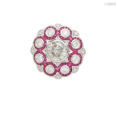 a platinum, ruby and diamond ballerina ring