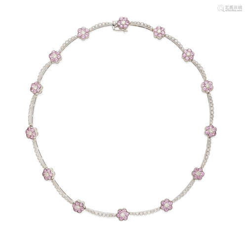 an 18k white gold, colored sapphire and diamond necklace