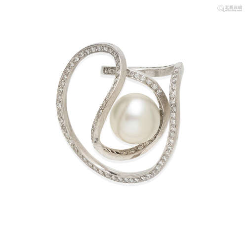 A free-form cultured pearl and diamond ring,  Jean Vendome, French