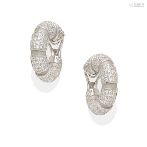 a pair of 18k white gold and diamond earrings, Mauboussin