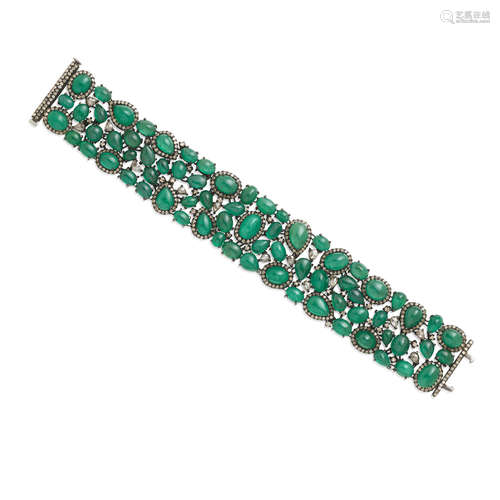 An emerald and diamond bracelet