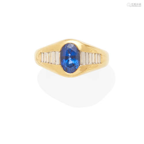 a gold, sapphire and diamond ring