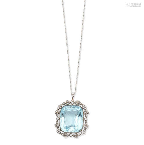 An aquamarine and diamond brooch/pendant, circa 1900
