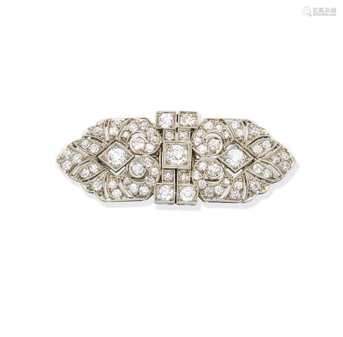 An Art Deco diamond double-clip brooch, circa 1925
