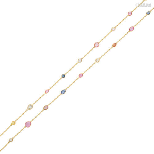 A multi-color sapphire longchain necklace